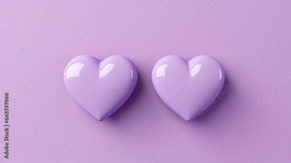  two purple hearts on a purple background, one is smaller than the other.  generative ai