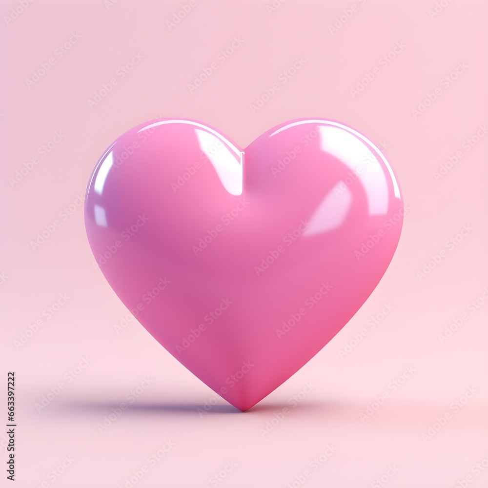 Happy Valentine's Day 3D pink heart shape icon in Y2K style. Design for greeting cards, posters, banners, flyers, invitations to parties, and social media templates. Generative AI.