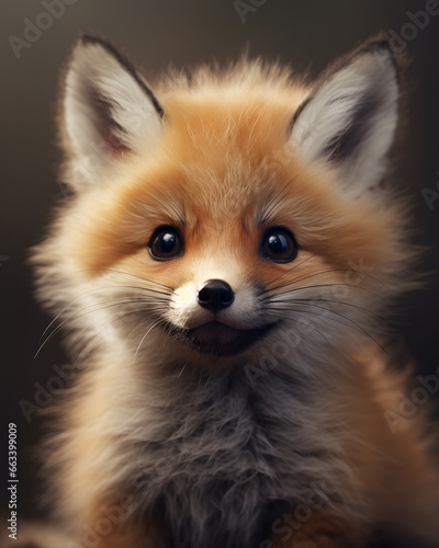 Close up portrait of a cute baby fox
