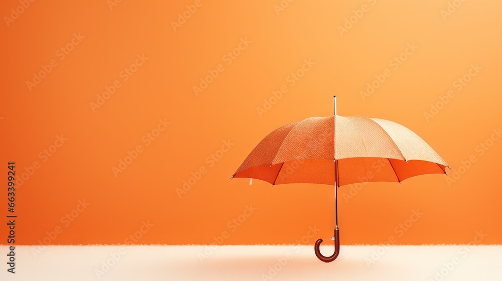  an orange and white umbrella on a white surface with a orange background.  generative ai