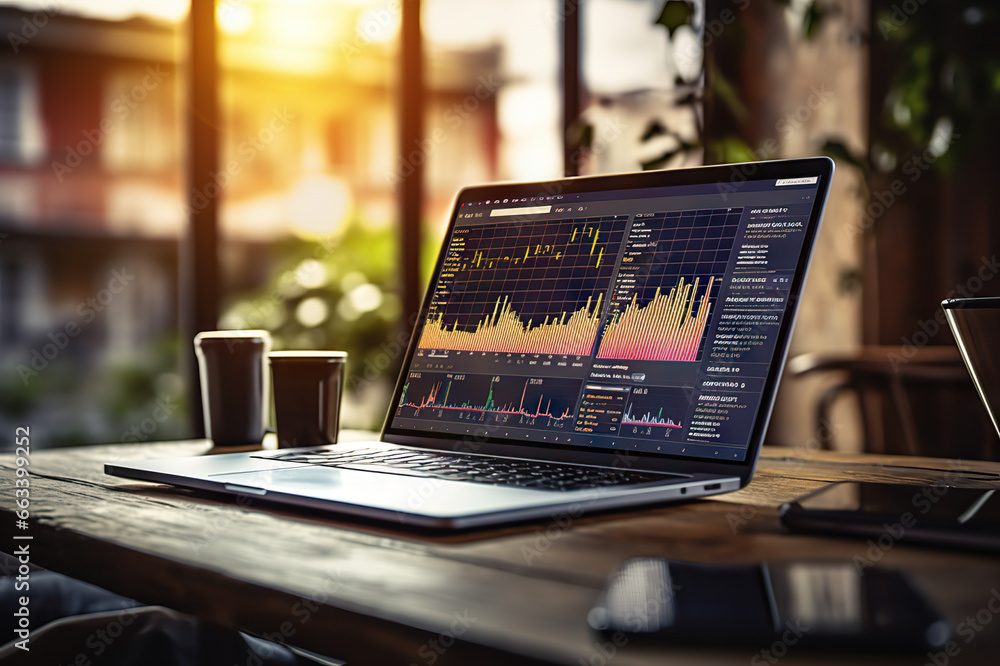 Financial Analysis Unveiled Market Analyst Analyzing Graphs and Diagrams on Laptop Screen. created with Generative AI Financial Analysis Unveiled Market Analyst Analyzing Graphs and Diagrams on Laptop Screen. created with Generative AI