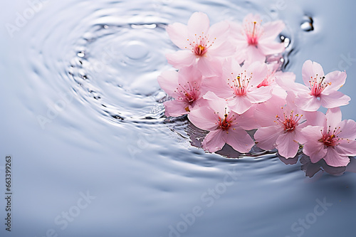 Serenity in Pink Tranquil Water Background with Aqua Texture, Flower Shadows, and Sunlight for Spa and Cosmetics Concept. created with Generative AI
