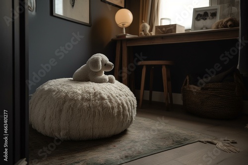 a comfortable corner with a woolly mat and a plush seat. Generative AI photo