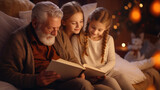 Grandparents reading bedtime stories to grandkids
