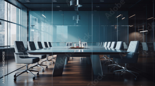Empty boardroom in office, conference room modern design. Business interior photo