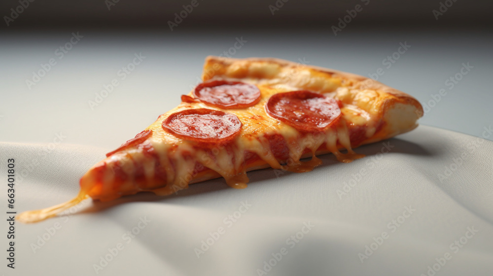 Une part de pizza avec mozzarella et pepperoni. Gros plan sur la pizza sur fond sombre
