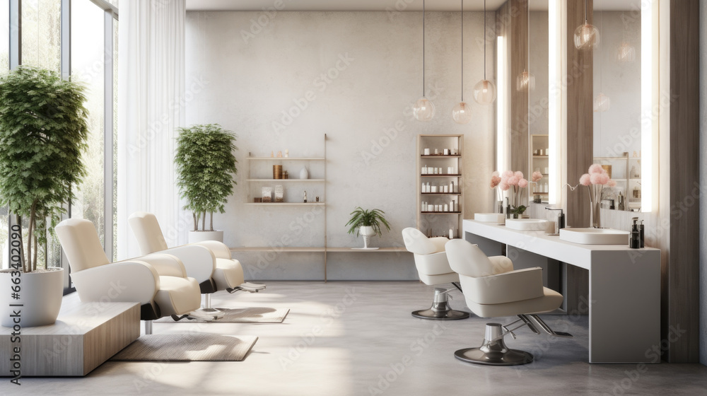 Cozy beauty salon with a minimalistic and modern design - obrazy, fototapety, plakaty 