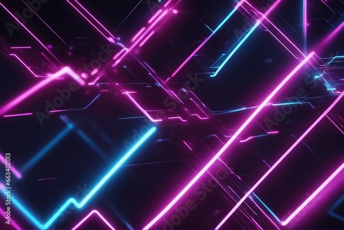 Abstract background with pink blue glowing neon lines and bokeh lights Data transfer concept