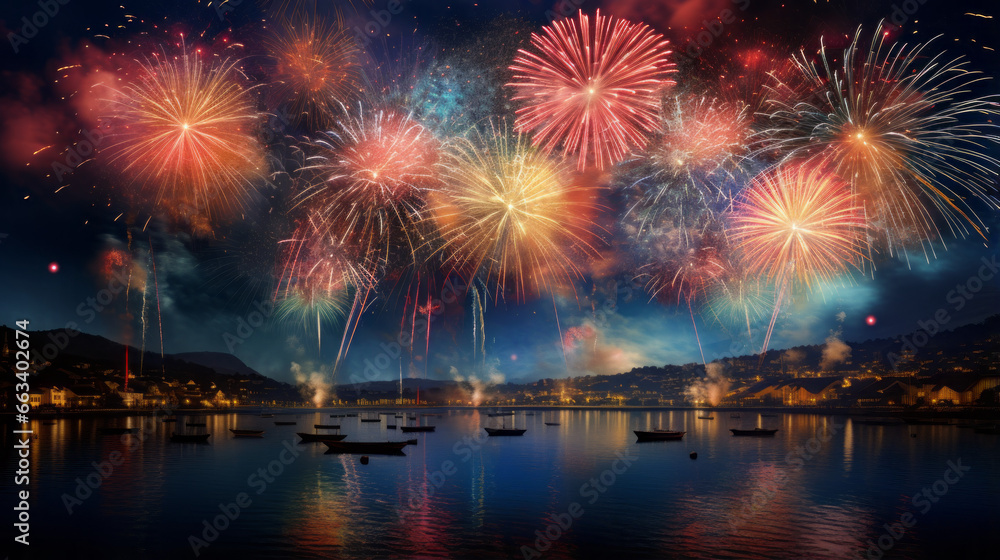 new year vibrant fireworks in the night sky new year vibrant fireworks in the night sky