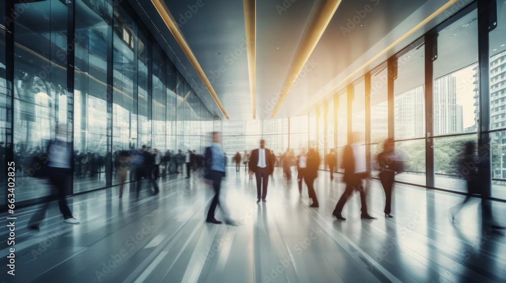 Blurred business people. Long exposure shot of crowd of business people