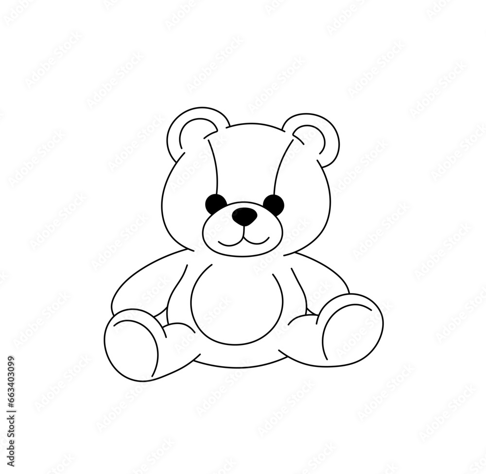 Vector isolated one single cute cartoon sitting teddy bear soft toy ...