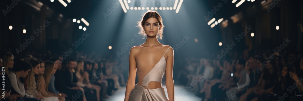 Fototapeta premium Fashion show, Beautiful woman on runway.