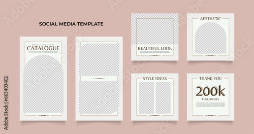 social media template banner blog fashion sale promotion. fully editable instagram and facebook square post frame puzzle organic sale poster. brown beige vector background