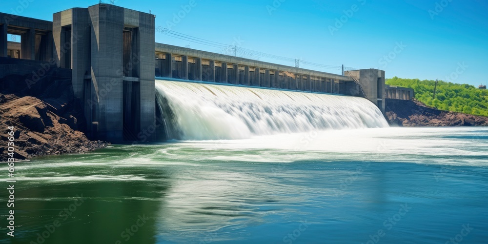Hydroelectric dam generating green energy from flowing water. Hydroelectric dam generating green energy from flowing water.