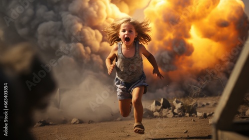 Fotografia Innocent civilian running away from missile attack in the city