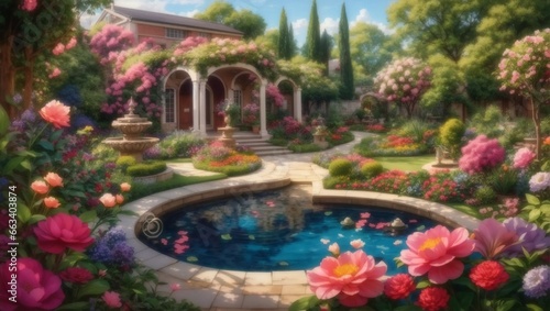 pool with flowers and water