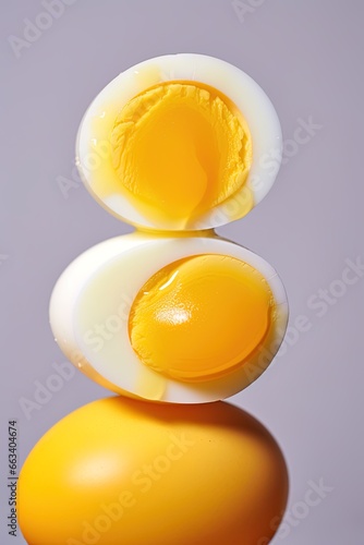 Boiled eggs stacked over bright colored background. Ai Generative