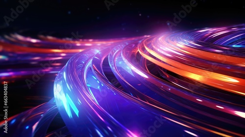 Abstract swirls of information travel through optical fiber, data superhighway, digital communication.
