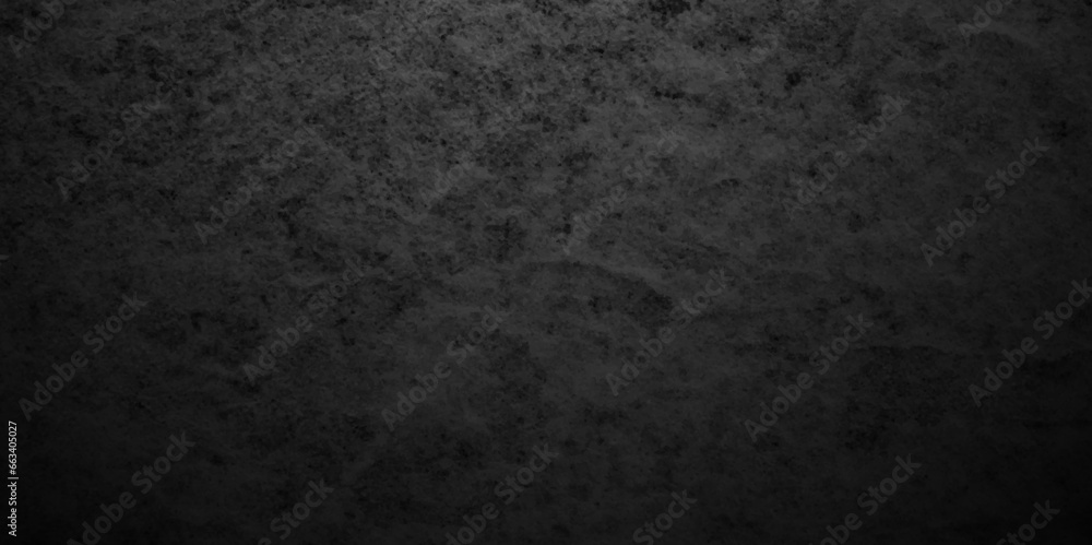 Fototapeta premium Black stone wall texture grunge rock surface. dark gray concrete background backdrop. wide panoramic banner. old wall stone for dark black distressed grunge background wallpaper rough concrete wall.