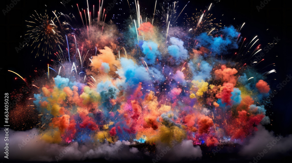 Fototapeta premium new year vibrant fireworks in the night sky