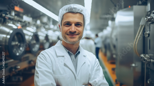 Male technologist doing quality control at a food factory. photo