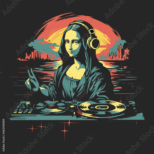 Slika na platnu Dj Mona Lisa Design Vector Illustration