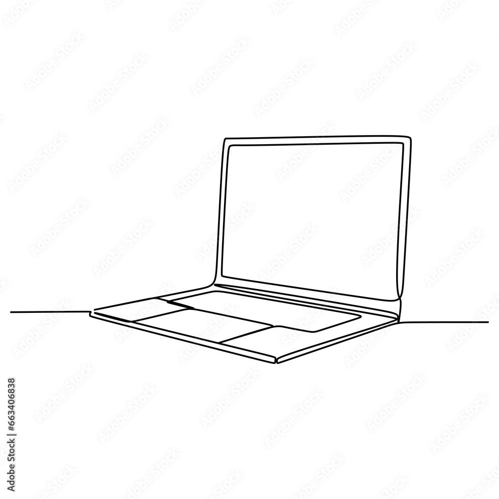 Laptop continuous one line drawing. Gadget object Laptop continuous one line drawing. Gadget object