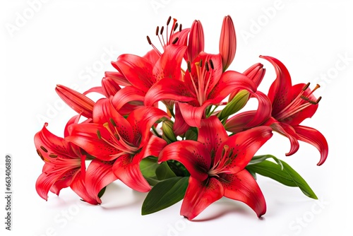 Red Lilies isolated on white background.