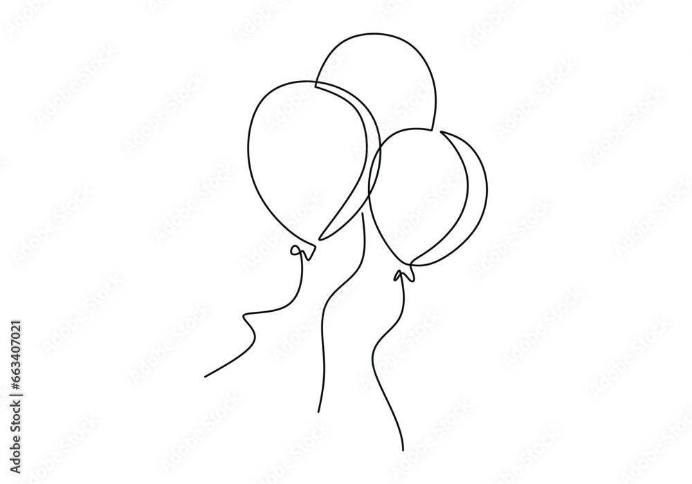 Continuous one line drawing balloon. Simple holiday object element - obrazy, fototapety, plakaty 