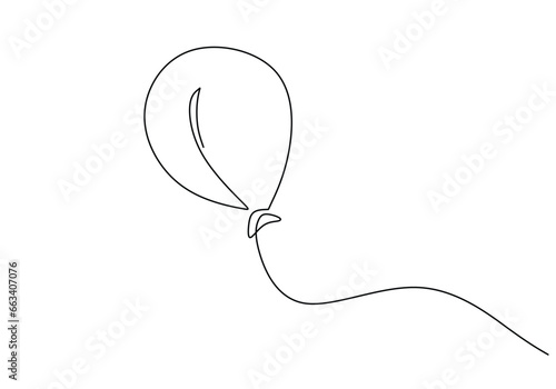 Continuous one line drawing balloon. Simple holiday object element