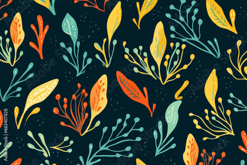 Seaweed quirky doodle pattern, wallpaper, background, cartoon, vector, whimsical Illustration