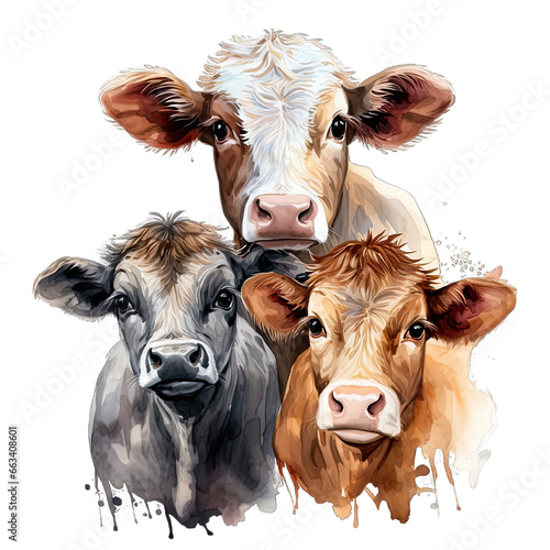 Three Cute Santa Gertrudis Cow Watercolor Png Graphic photo