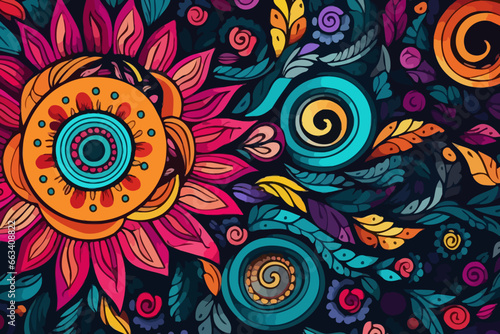 Mandala designs quirky doodle pattern, wallpaper, background, cartoon, vector, whimsical Illustration