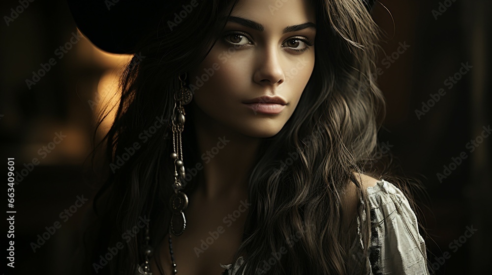 Woman with Straight Black Hair Dressed as a Pirate Woman with Straight Black Hair Dressed as a Pirate