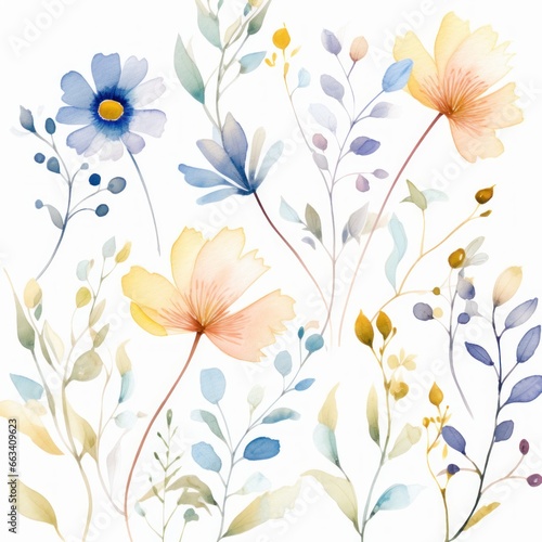 Watercolor floral design with white background  New background with flowers  watercolor floral design