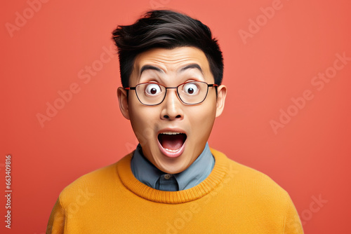 Asain man with surprise on his face expression, people and life style generative ai. photo