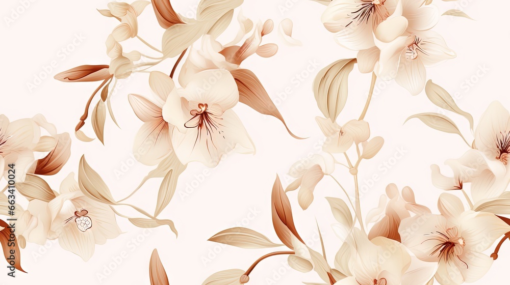  a white flower pattern with brown leaves on a white background.  generative ai