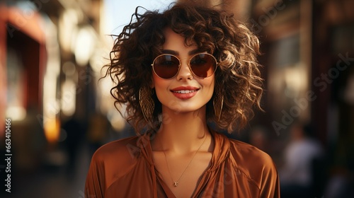 Woman Wearing a Brown Top and Sunglasses