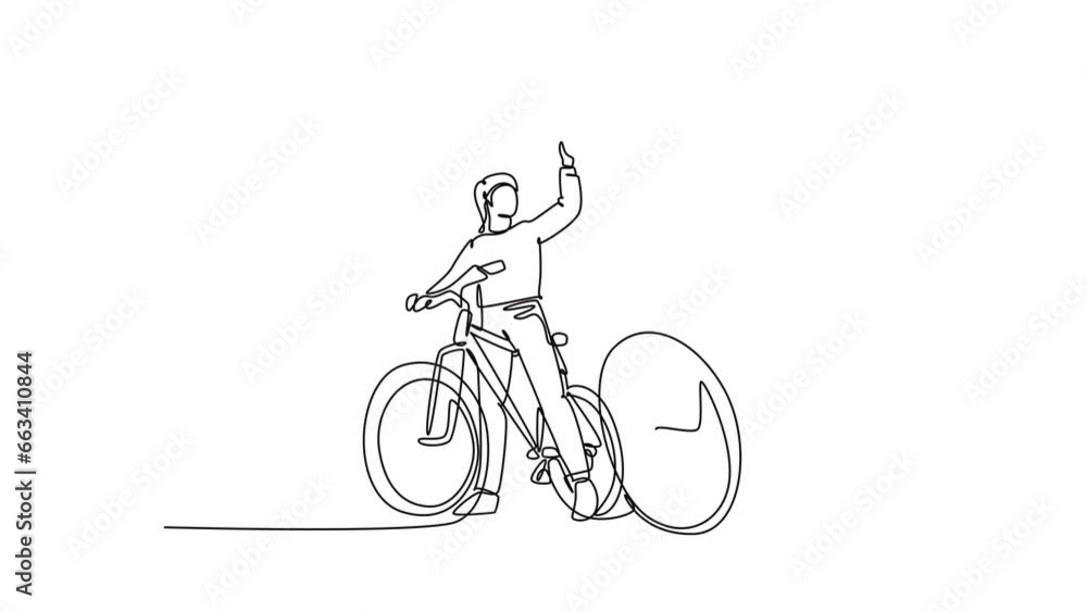 Animated self drawing of continuous line draw of young happy couple male and female with bicycle together and giving high five gesture. Romantic relationship concept. Full length single line animation Animated self drawing of continuous line draw of young happy couple male and female with bicycle together and giving high five gesture. Romantic relationship concept. Full length single line animation