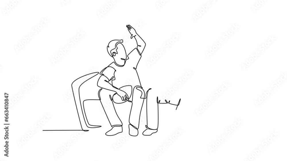 Self drawing animation of single line draw fans siting on sofa watching their favorite American football club playing match on television. Fans club concept. Continuous line draw. Full length animated Self drawing animation of single line draw fans siting on sofa watching their favorite American football club playing match on television. Fans club concept. Continuous line draw. Full length animated