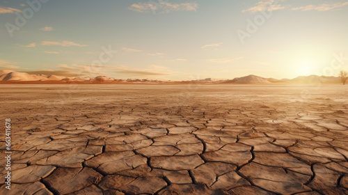 A barren wasteland stretches beyond the horizon, the cracked ground illuminated by the faint light