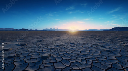 A barren wasteland stretches beyond the horizon, the cracked ground illuminated by the faint light