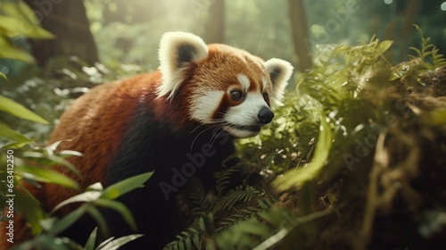 Curious Red Panda Exploring Bamboo Forest