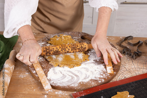 Gingerbread dough on a wooden table
