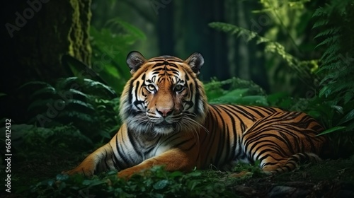 Bengal tiger on green background