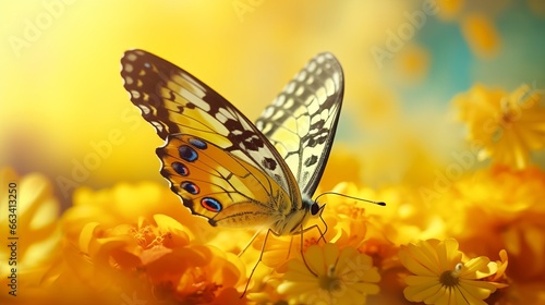 Serene butterfly on yellow background