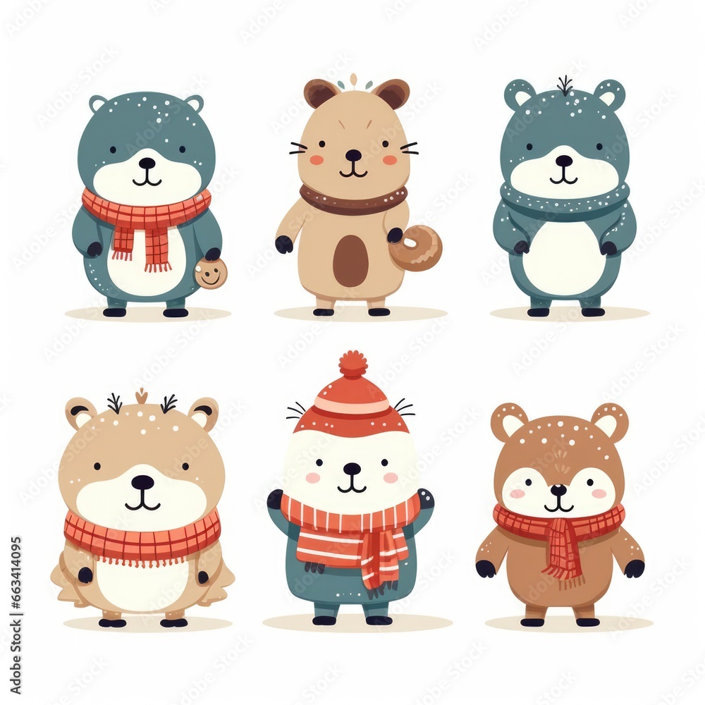 Lot d'Animaux de Noël Mignons : Illustrations Vectorielles pour Enfants sur Fond Blanc Lot d'Animaux de Noël Mignons : Illustrations Vectorielles pour Enfants sur Fond Blanc