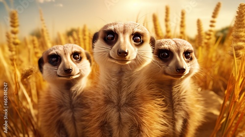 Curious Meerkats on a Golden Savanna