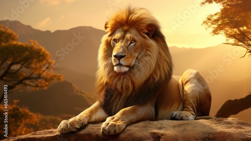 Lion in golden background