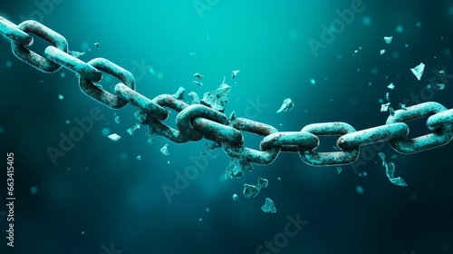 Broken Chain on Vibrant Turquoise Background